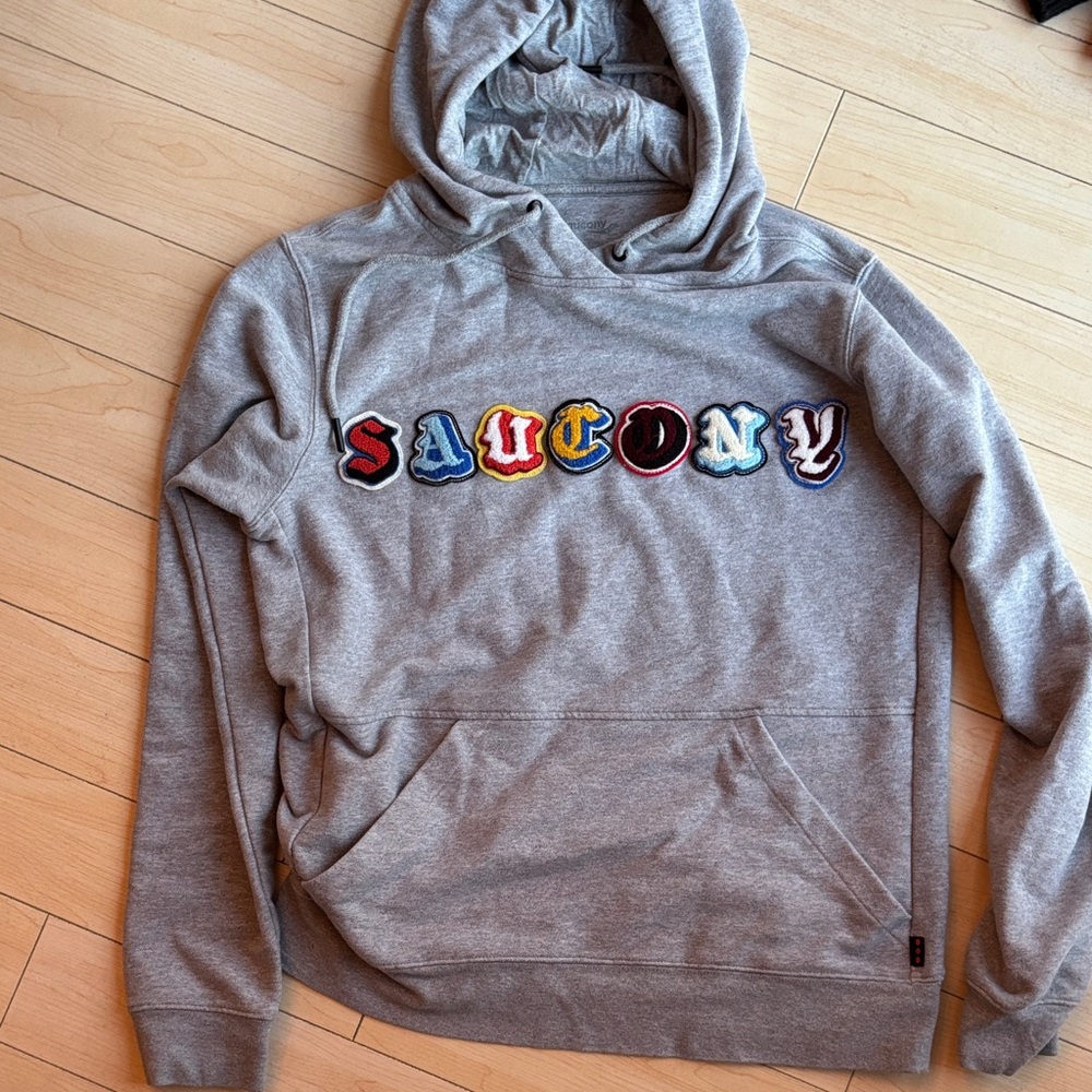 Saucony Gray Hoodie with Multicolor Lettering Women’s Small